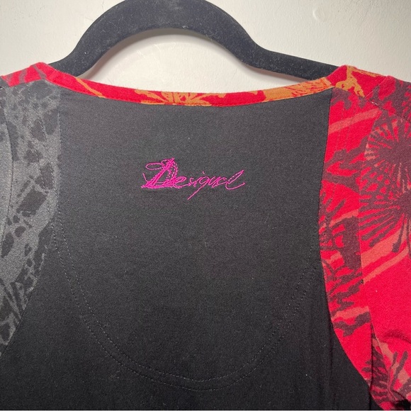 Desigual Women’s black Red Vintage long sleeve V neck A line Dress in size M - Picture 10 of 10